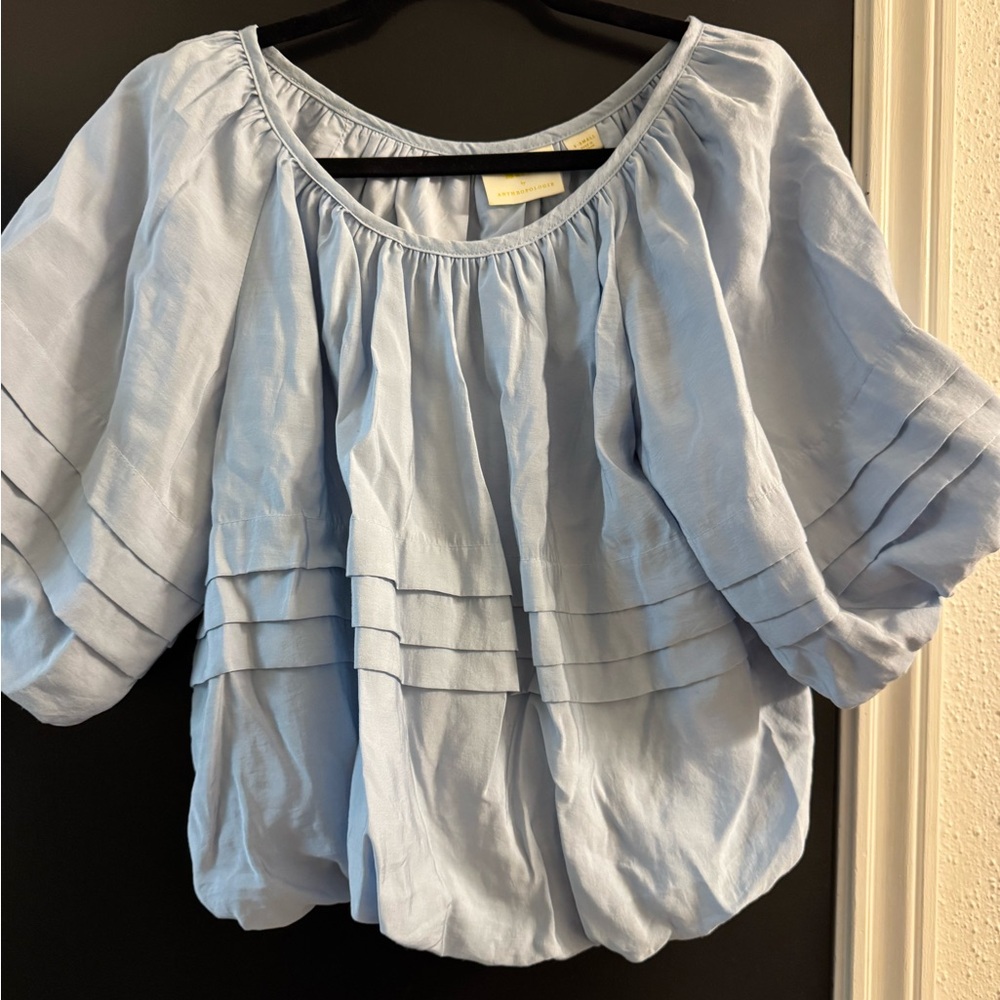 light blue Maeve bubble-hem blouse for Anthropologie - Picture 4 of 6